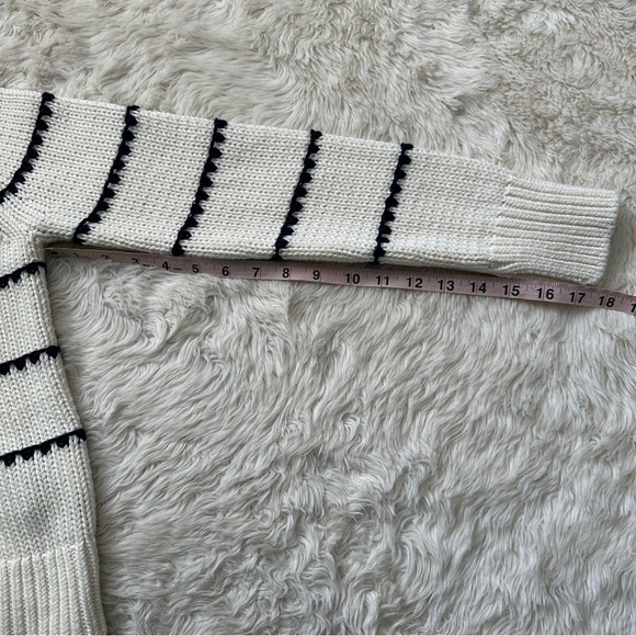 Madewell Sweater Textured Cotton Crewneck in Stripe Bright Ivory Navy Stripe S - Picture 13 of 13